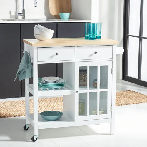 Desserte de cuisine 1 porte, 2 tiroirs, 2 étagères – 33,5 L x 16,9 P x 35 H – 33Lx17Px35H