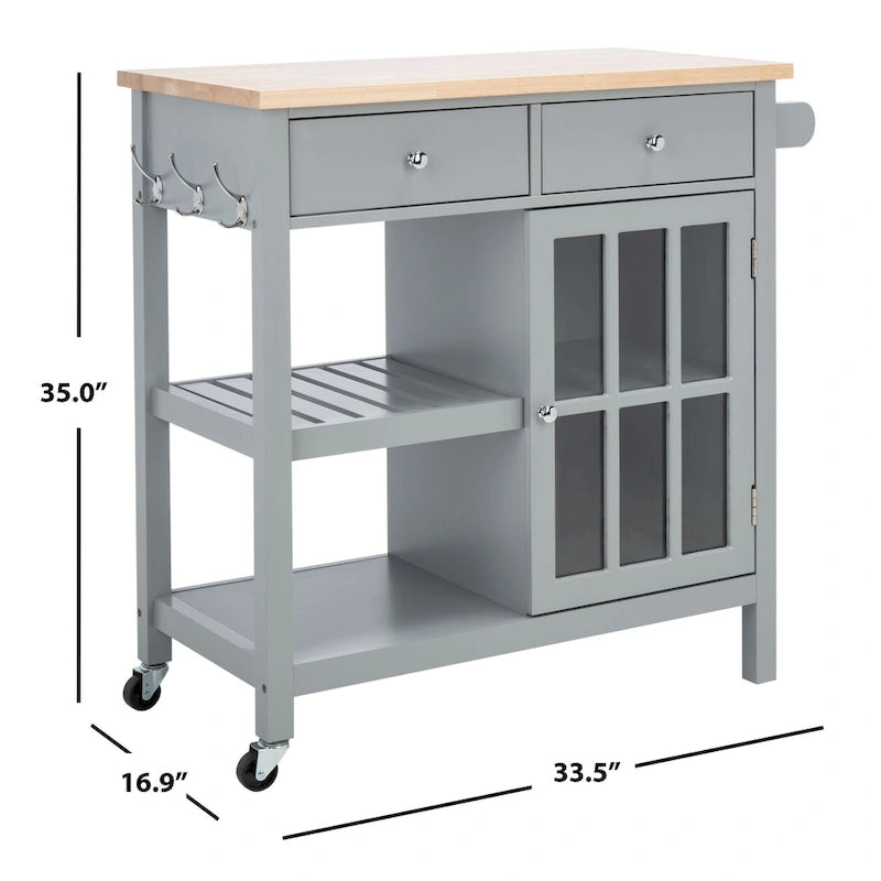 Desserte de cuisine 1 porte, 2 tiroirs, 2 étagères – 33,5 L x 16,9 P x 35 H – 33Lx17Px35H