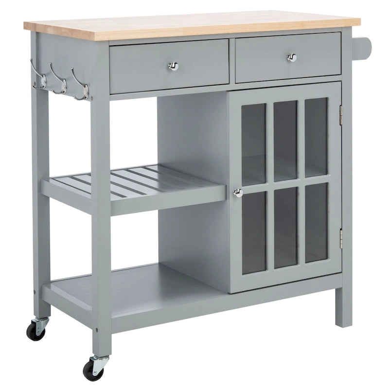 Desserte de cuisine 1 porte, 2 tiroirs, 2 étagères – 33,5 L x 16,9 P x 35 H – 33Lx17Px35H