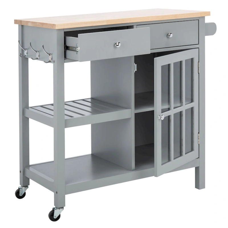 Desserte de cuisine 1 porte, 2 tiroirs, 2 étagères – 33,5 L x 16,9 P x 35 H – 33Lx17Px35H