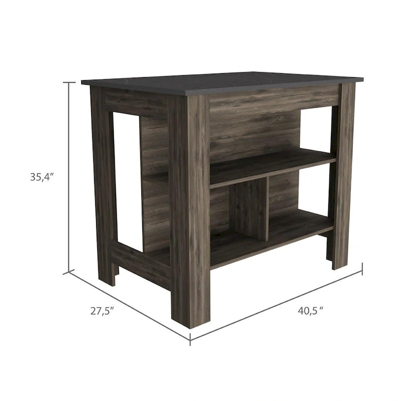 Îlot de cuisine en brun foncé et onyx avec trois étagères de rangement – 27,5 X 40,50 X 27,50