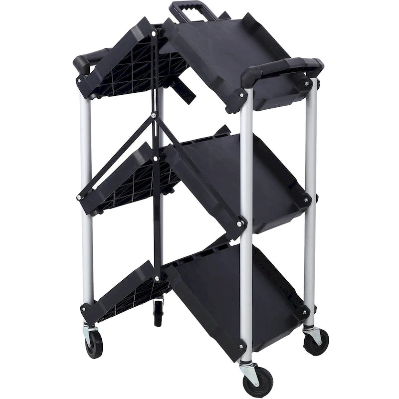 Chariot de service pliable à 3 niveaux, capacité de charge de 22,7 kg par étagère - 65x39x83 cm (LxlxH)