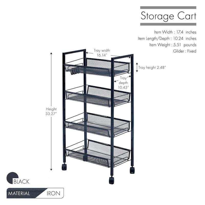Chariot utilitaire de rangement et d'organisation à 4 niveaux