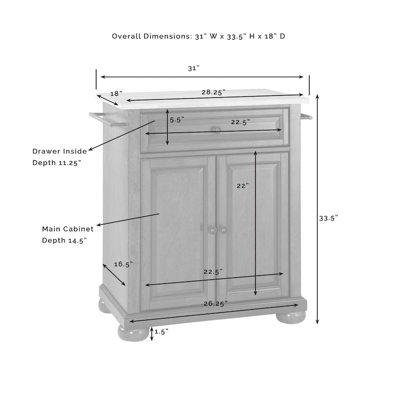 Îlot de cuisine/Chariot portable avec dessus en granit - 31 larg. x 18 prof. x 35,5 haut.