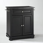 Îlot de cuisine portable en granit noir massif, finition noire - 18p x 31l x 33,5h