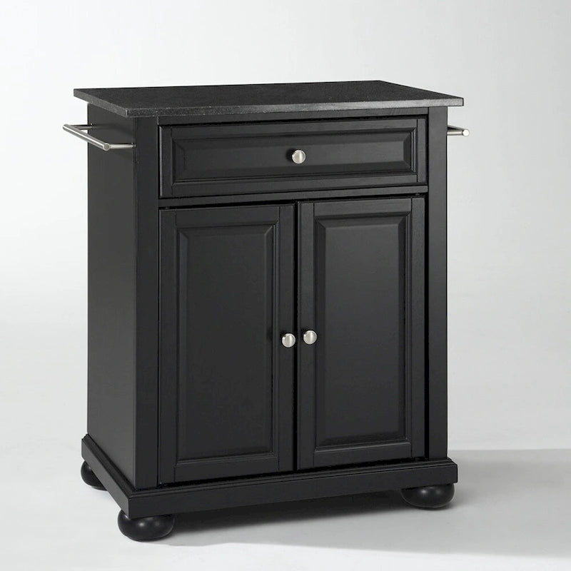 Îlot de cuisine portable en granit noir massif, finition noire - 18p x 31l x 33,5h