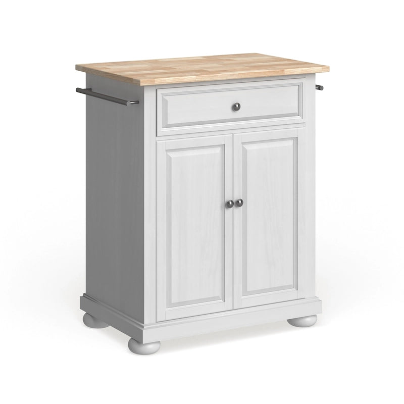 Îlot de cuisine portable à plateau en bois, finition blanche - 18p x 31l x 33,5h