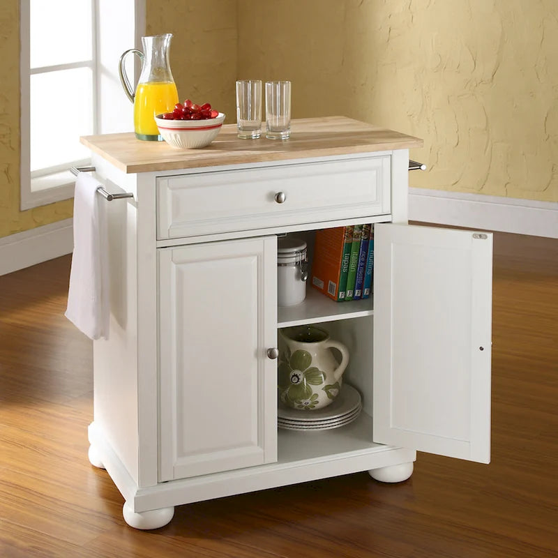 Îlot de cuisine portable à plateau en bois, finition blanche - 18p x 31l x 33,5h