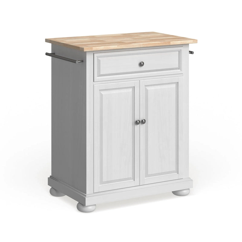 Îlot de cuisine portable à plateau en bois, finition blanche - 18p x 31l x 33,5h