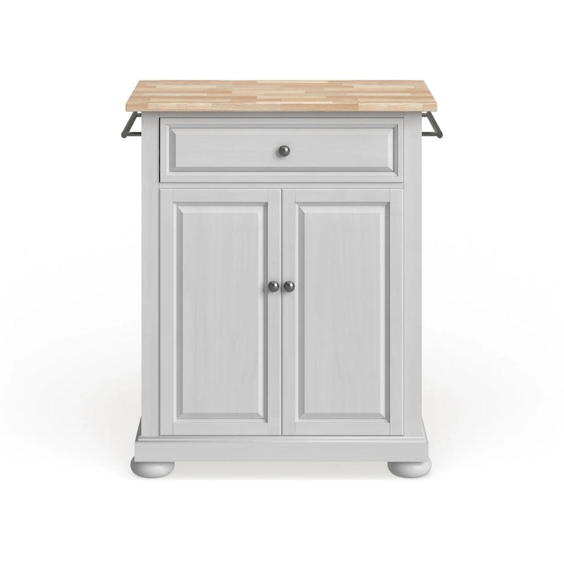 Îlot de cuisine portable à plateau en bois, finition blanche - 18p x 31l x 33,5h