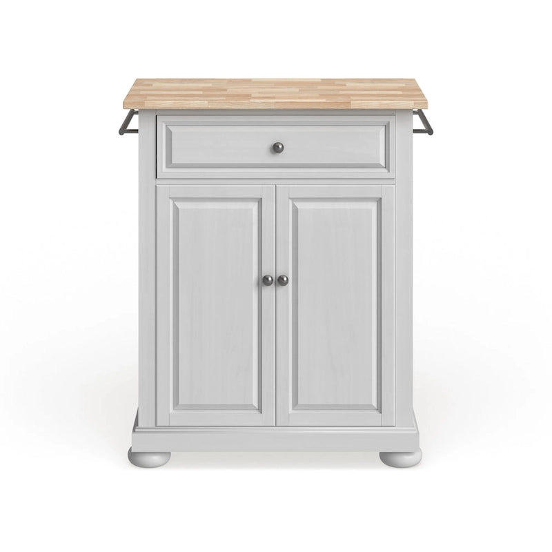 Îlot de cuisine portable à plateau en bois, finition blanche - 18p x 31l x 33,5h