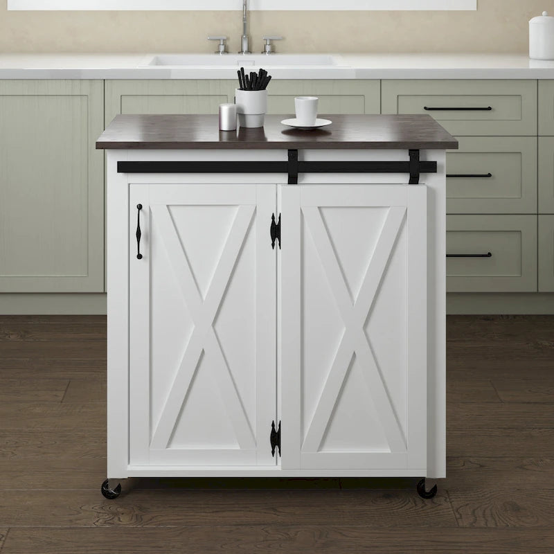 Desserte de cuisine en bois blanc de style ferme moderne