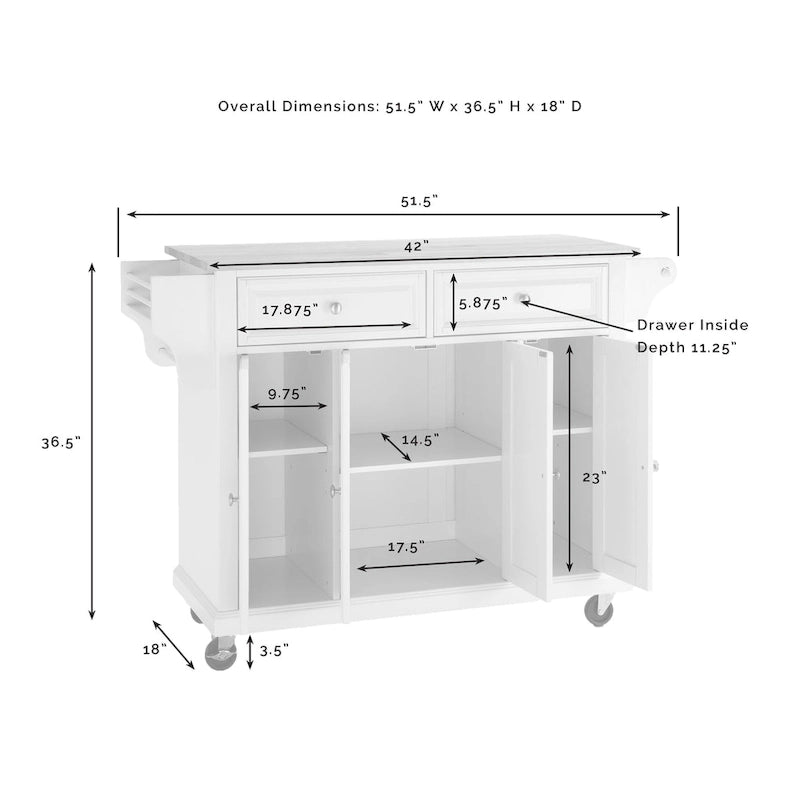 Desserte de cuisine grand format avec plateau en granit - 45,7 P x 130,8 L x 91,4 H cm