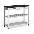 Desserte/îlot de cuisine en granit noir massif avec option de rangement pour tabourets, fini blanc – 17p x 43L x 35h