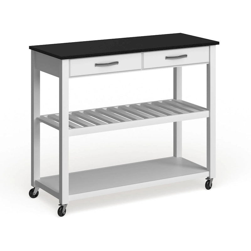 Desserte/îlot de cuisine en granit noir massif avec option de rangement pour tabourets, fini blanc – 17p x 43L x 35h