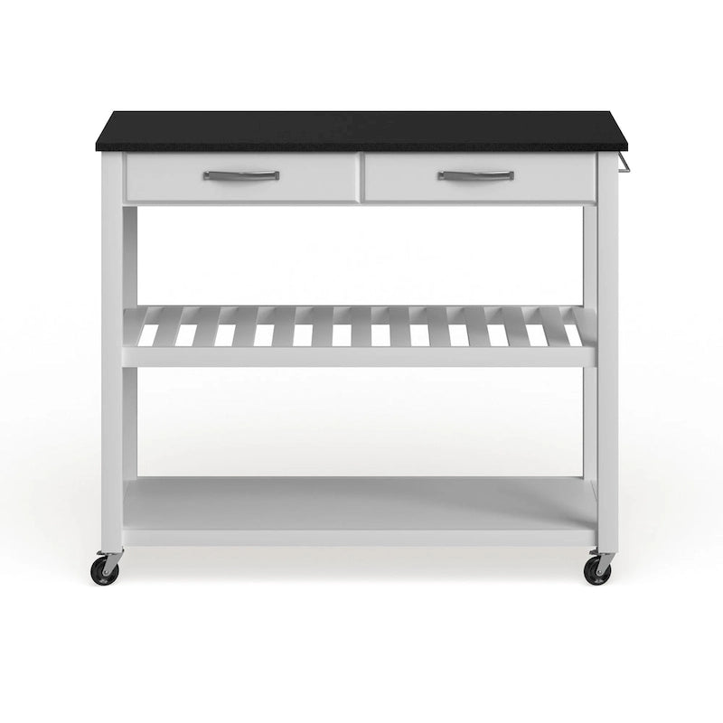 Desserte/îlot de cuisine en granit noir massif avec option de rangement pour tabourets, fini blanc – 17p x 43L x 35h