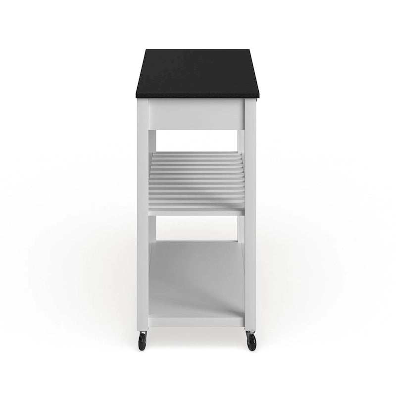 Desserte/îlot de cuisine en granit noir massif avec option de rangement pour tabourets, fini blanc – 17p x 43L x 35h