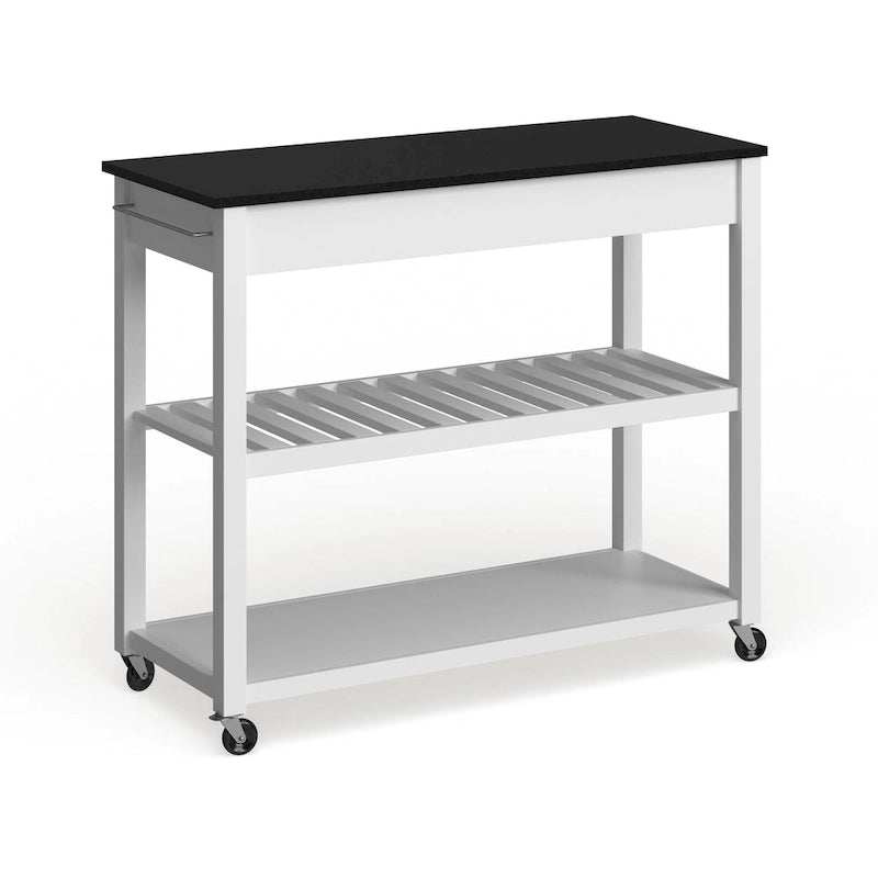 Desserte/îlot de cuisine en granit noir massif avec option de rangement pour tabourets, fini blanc – 17p x 43L x 35h