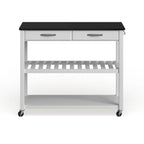 Desserte/îlot de cuisine en granit noir massif avec option de rangement pour tabourets, fini blanc – 17p x 43L x 35h