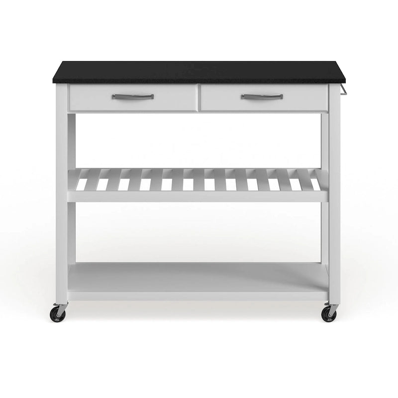 Desserte/îlot de cuisine en granit noir massif avec option de rangement pour tabourets, fini blanc – 17p x 43L x 35h