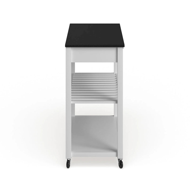 Desserte/îlot de cuisine en granit noir massif avec option de rangement pour tabourets, fini blanc – 17p x 43L x 35h