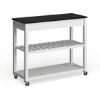 Desserte/îlot de cuisine en granit noir massif avec option de rangement pour tabourets, fini blanc – 17p x 43L x 35h