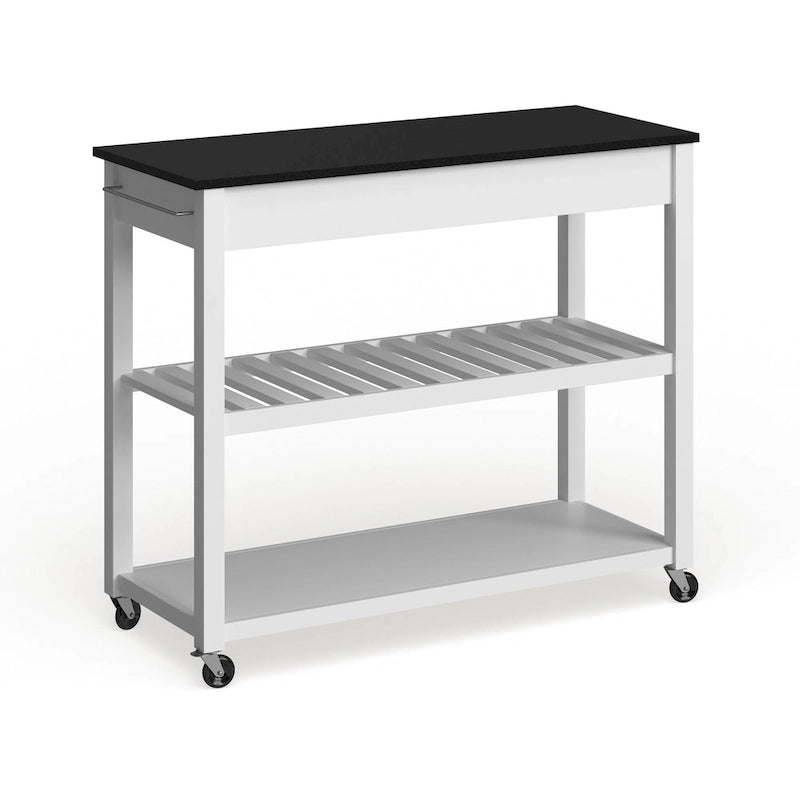 Desserte/îlot de cuisine en granit noir massif avec option de rangement pour tabourets, fini blanc – 17p x 43L x 35h