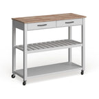 Chariot/Îlot de cuisine en bois naturel avec rangement optionnel pour tabouret, finition blanche - 17p x 43L x 35H