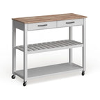Chariot/Îlot de cuisine en bois naturel avec rangement optionnel pour tabouret, finition blanche - 17p x 43L x 35H