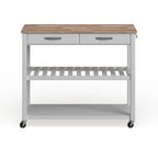 Chariot/Îlot de cuisine en bois naturel avec rangement optionnel pour tabouret, finition blanche - 17p x 43L x 35H