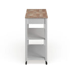 Chariot/Îlot de cuisine en bois naturel avec rangement optionnel pour tabouret, finition blanche - 17p x 43L x 35H