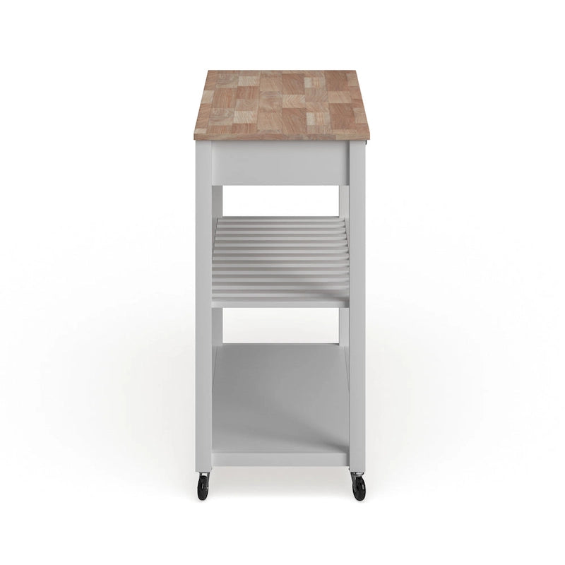Chariot/Îlot de cuisine en bois naturel avec rangement optionnel pour tabouret, finition blanche - 17p x 43L x 35H