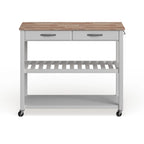 Chariot/Îlot de cuisine en bois naturel avec rangement optionnel pour tabouret, finition blanche - 17p x 43L x 35H
