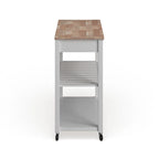 Chariot/Îlot de cuisine en bois naturel avec rangement optionnel pour tabouret, finition blanche - 17p x 43L x 35H