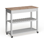 Chariot/Îlot de cuisine en bois naturel avec rangement optionnel pour tabouret, finition blanche - 17p x 43L x 35H