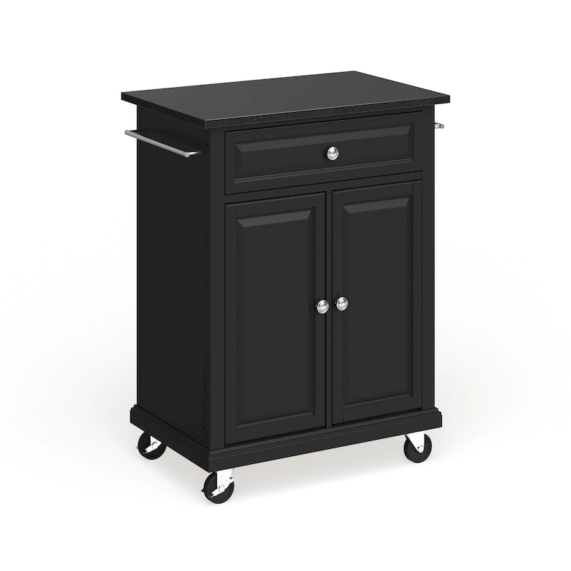 Dessus en granit noir massif Chariot de cuisine portable/Îlot en finition noire - 18p x 31l x 35,5h