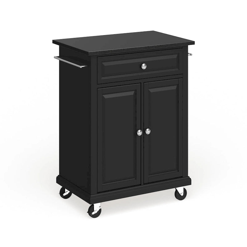 Dessus en granit noir massif Chariot de cuisine portable/Îlot en finition noire - 18p x 31l x 35,5h