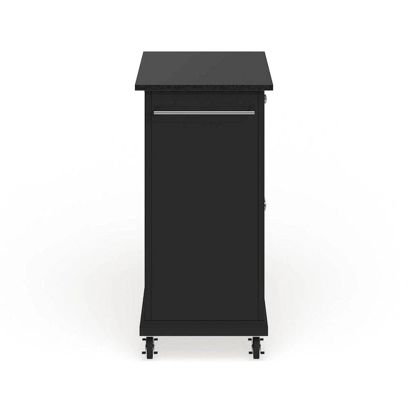 Dessus en granit noir massif Chariot de cuisine portable/Îlot en finition noire - 18p x 31l x 35,5h