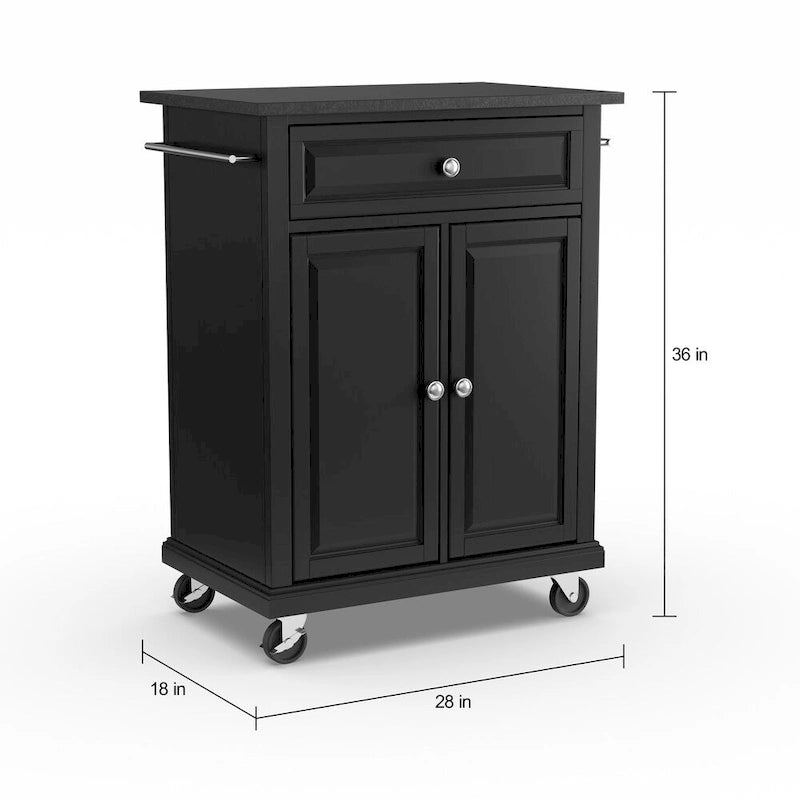 Dessus en granit noir massif Chariot de cuisine portable/Îlot en finition noire - 18p x 31l x 35,5h