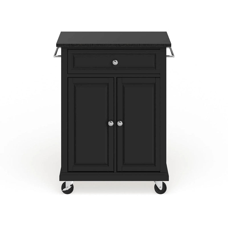 Dessus en granit noir massif Chariot de cuisine portable/Îlot en finition noire - 18p x 31l x 35,5h