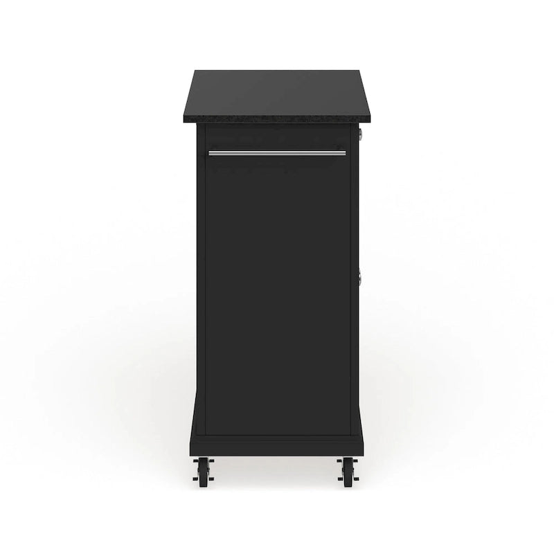 Dessus en granit noir massif Chariot de cuisine portable/Îlot en finition noire - 18p x 31l x 35,5h