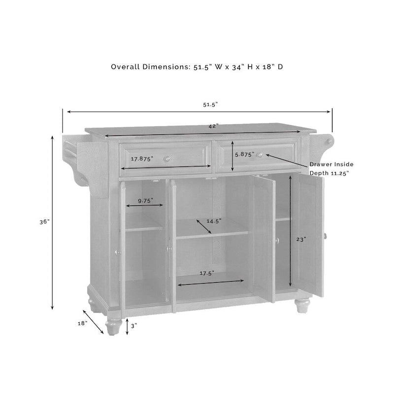 Îlot de cuisine avec plateau en acier inoxydable et finition acajou vintage - 18p x 51,5L x 34H