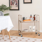 Chariot de service mobile à 2 niveaux avec étagère en verre trempé, doré – 26 x 16 x 28,5