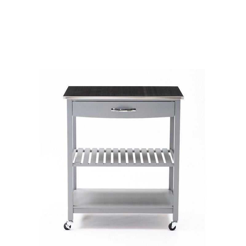 Chariot de cuisine îlot à 2 niveaux de 38 pouces, étagère, plateau en acier, roulettes verrouillables, gris – 19L x 30,5W x 35,75H