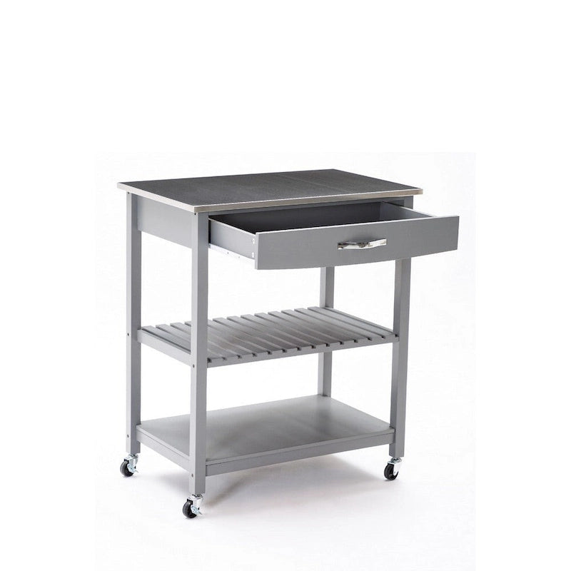 Chariot de cuisine îlot à 2 niveaux de 38 pouces, étagère, plateau en acier, roulettes verrouillables, gris – 19L x 30,5W x 35,75H