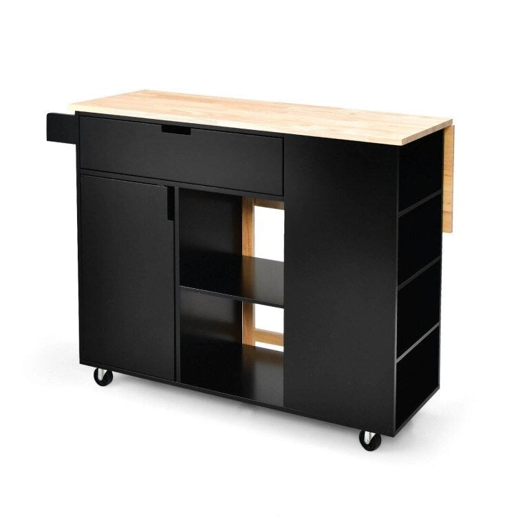 Îlot de cuisine abattant avec plateau en bois d'hévéa – 49 x 30 x 36 (L x l x H)