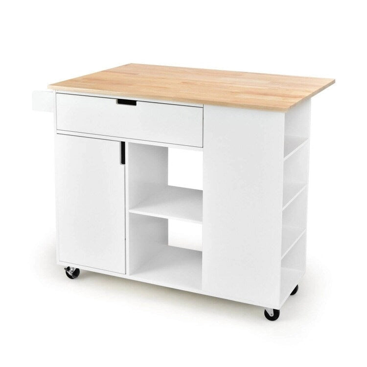 Îlot de cuisine abattant avec plateau en bois d'hévéa – 49 x 30 x 36 (L x l x H)