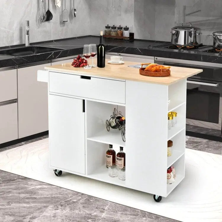 Îlot de cuisine abattant avec plateau en bois d'hévéa – 49 x 30 x 36 (L x l x H)