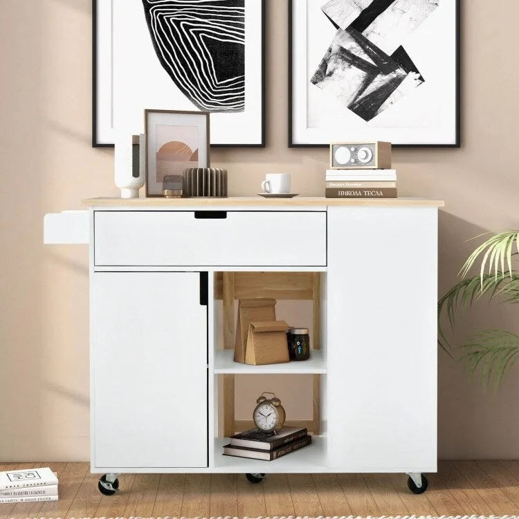 Îlot de cuisine abattant avec plateau en bois d'hévéa – 49 x 30 x 36 (L x l x H)