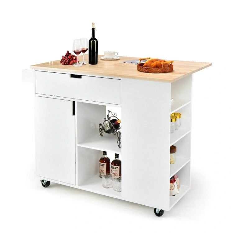 Îlot de cuisine abattant avec plateau en bois d'hévéa – 49 x 30 x 36 (L x l x H)